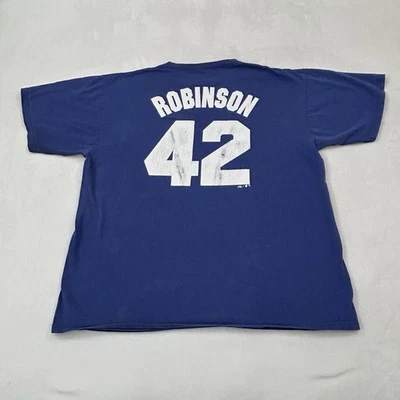 Vintage Jackie Robinson 42 Brooklyn LA Dodgers Blue Majestic Tee Shirt Men’s XL - Image 1 of 4