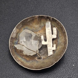 Broche cóncavo de colección raro firmado de plata esterlina con cuartos de cactus nativos suroeste - Imagen 1 de 11
