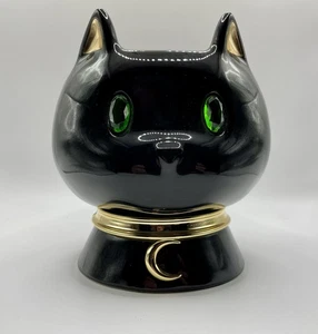 Bath & Body Works Halloween schwarze Katze mit Schmucksteinen besetzte grüne Augen 3-Docht Kerzenhalter - Bild 1 von 7