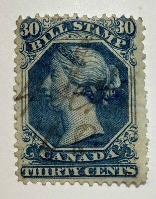Canada #FB30 1865 30c blue Second Series Bill Issue, Used/light crease - Image 1 of 3