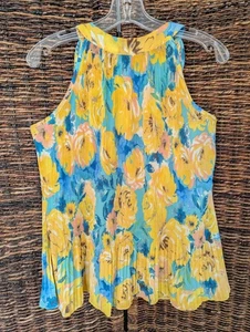 Keren Hart Blumenmuster Neckholder Tie Back Akkordeon Falten künstlerisches Top Damen Medium - Bild 1 von 7