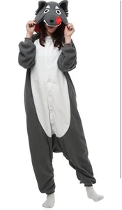 Costume Pigiama Mostro Lupo Grigio Piccolo Adulto Tuta con Cappuccio Halloween NUOVO - Foto 1 di 6