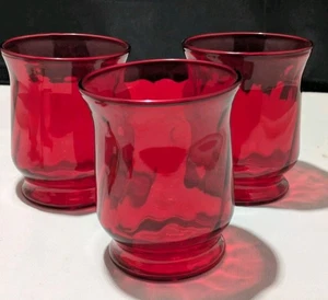 3 Ruby Red Indiana Glass Hurricane Swirl Votive Candle Holder Set Flare Top LNC - Picture 1 of 8