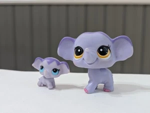 Littlest Pet Shop LPS - Purple #3597 Mommy Baby Elephant Orange Eyes Pink Toes - Picture 1 of 4
