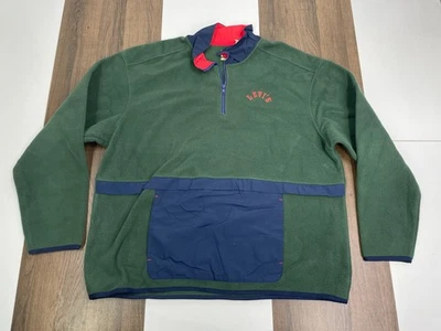 Vintage Levis Herren XL grün Fleecepullover 1/4 Zip Sweater hochgeschlossen Tasche - Bild 1 von 4