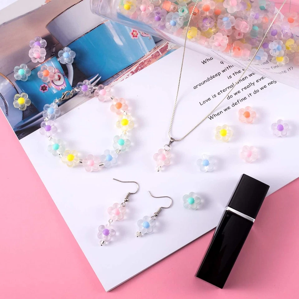 182Pcs Transparent Flower Beads, Mix Candy Colors Flower Bead Used for DIY Je... - Image 1 of 4