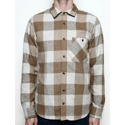 Rogue Territory Men’s Oxford Button Up Shirt Longsleeve in Tan Waffle Plaid M - Image 1 of 4