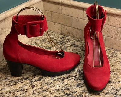 ARCHE France ROJO HEBILLA CORREA AL TOBILLO Gamuza Cuero Zapatos Tacones Mujer Talla 8 39 Foto 1 de 4
