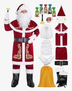 Christmas Santa Claus Costume for Men Adult 13pcs Santa Suit Deluxe 4XL - Picture 1 of 5