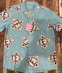 Esprit Men’s Short Sleeve Button Down Size Large Regular Fit Diner Print - Picture 1 of 5