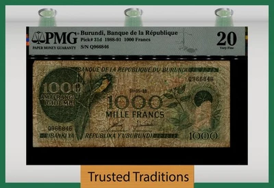 TT PK 31d 1988-91 BURUNDI BANQUE de la REPUBLIQUE 1000 FRANCS PMG 20 VERY FINE - Image 1 of 2
