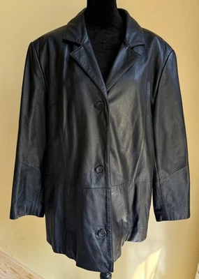 Wilsons Womens Size 1X 100% Leather Jacket Blazer Black 3 Button Lined - Image 1 of 4