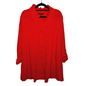 John Mark Ruffle Collar Blouse Top Button Front Tunic Large Roll Tab Lagenlook - Picture 1 of 12