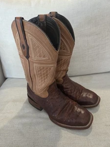 Stivali da cowboy esotici John B Stetson taglia 10,5 rosso loggia struzzo punta quadrata bicolore - Foto 1 di 19