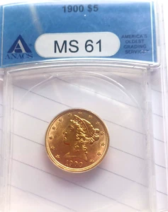 1900 FÜNF DOLLAR GOLD LIBERTY ANACS MS61 - Bild 1 von 5