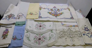 Huge Lot Of 45+ Linen Lot Embroidered, Cross Stitch Cloth Table Runners Etc.  - Picture 1 of 24