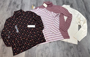 Vintage Turtleneck Shirts Lot of 4 Womens MEDIUM Knit Tops Colorful 90s NEW - Picture 1 of 18