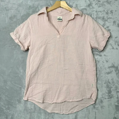 Top Magellan Exterior Mujer Medio Rosa Claro Algodón Guazy Cuello en V Manga Corta Foto 1 de 4