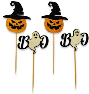 Halloween Cake Cupcake Picks Toppers Ghosts Jack-O-Lanterns Party Decor (24 Pcs) - Picture 1 of 2