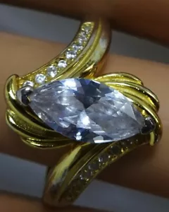 Vintage Vermeil Sterling Silver Marquoise Crystal Engagement Cocktail Ring 9.5 - Picture 1 of 9
