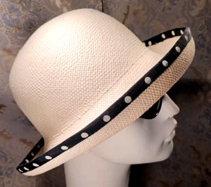 VINTAGE IMPORTINA BUCKET ART DECO WEISSER HUT MIT SCHWARZEN & WEISSEN PUNKTEN BORTE - Bild 1 von 13