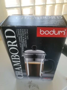 Bodum Original French Press 34 Oz Glass Metal Coffee Tea Maker Chrome/ Navy Blue - Picture 1 of 3