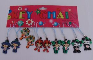 Vintage 2008 Beijing Olympic Mascot Miniature Keychain Charm Rubber Lot of 10