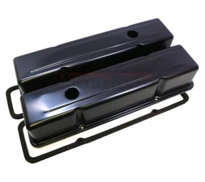 Black Tall Valve Covers for Small Block Chevy w/ Rubber Gasket SBC 283 305 350 - Picture 1 of 3