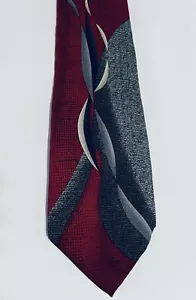 Cravatta uomo vintage Roffe Accessories geometrica rosso grigio nero 100% seta (60x4) - Foto 1 di 3