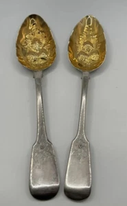 2 Ps Antique Georgian Sterling Silver Berry Spoon Floral London England 126 gr - Picture 1 of 9