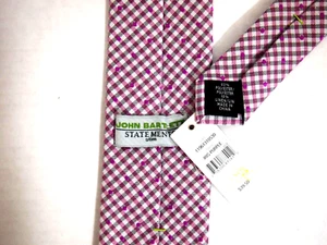 NWT John Bartlett Statements Mens Necktie Tie Pink Checkered Polka Dot Skinny - Picture 1 of 4