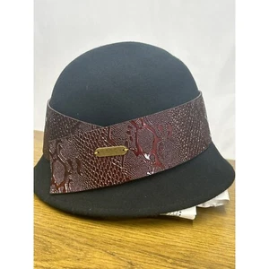 Hatch Womens Black Wool Cloche Hat With Red/dark Snakeskin Band One Size - Picture 1 of 6