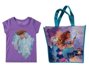 New 2pc Disney Princess The Little Mermaid Short Sleeve T-Shirt & Tote Bag - Picture 1 of 4