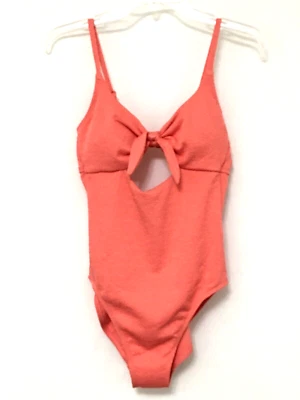 Traje de baño de una pieza Shade & Shore para mujer M rosa coral crepé bralette corbata frontal Foto 1 de 4