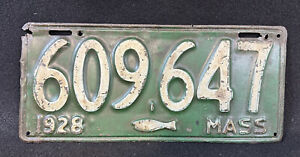 EX+ Vtg 1928 Massachusetts Cod Fish License Plate Original Condition 609-647