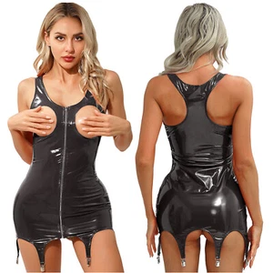 Mujer Ropa de dormir Sin mangas Leotardo Látex Vestido Adulto Disfraz Una Pieza Damas - Imagen 1 de 45