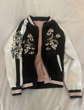 Reversible cherry blossom bomber jacket size M floral design and embroidery