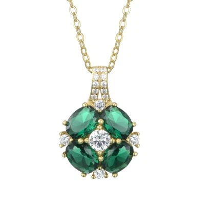 9 Carat Gold on Sterling 925 Silver Emerald And White Sapphire Pendant Necklace - Image 1 of 4