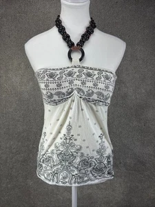 Vintage No Boundaries Damen Y2K hauchdünnes Perlen Neckholder Top M Bandana Boho Hippie - Bild 1 von 10