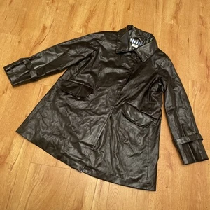 Jane Post for Saks Fifth Avenue Black Swing Raincoat Large Faux Patent Leather - Picture 1 of 14