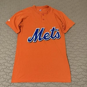 New York Mets Button Shirt Adult Orange Size Medium MLB Baseball Majestic Men’s - Picture 1 of 5