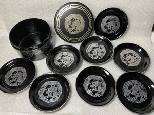 Japanische schwarze Lackwaren Schmuckschatulle mit 8 Untersetzern - Bild 1 von 11