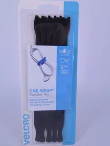 5 x BLACK Velcro Adjustable Cable Ties 25mm x 200mm Reusable 25564* - Picture 1 of 7