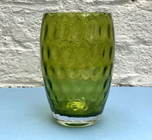 Vintage 1970s retro Sklo Union green optic olives dimple art glass vase - Picture 1 of 7