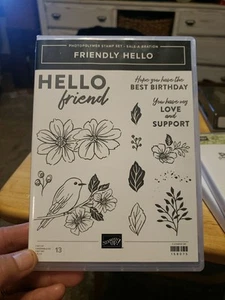 NEW STAMPIN UP FRIENDLY HELLO STAMP SET BIRD On Branch FLOWERS Friend Support - Picture 1 of 3
