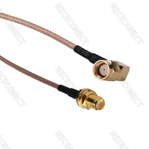 RP-SMA mamparo hembra a RP-SMA macho ángulo recto cable cola de cerdo RG316 20 cm - Imagen 1 de 3