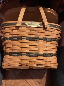Longaberger Traditions 1997 cesta de beca con forro, protector, corbata y tapa - Imagen 1 de 14