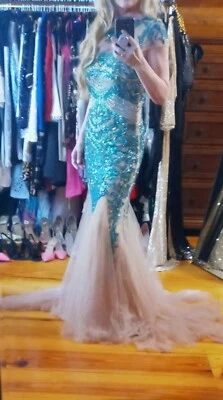 Vestido Sirena Sherri Hill Jade Verde Cuentas Talla 6 Foto 1 de 4