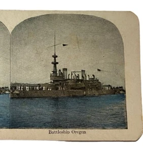 Antigua tarjeta estereoscópica acorazado Oregon dibujo militar marina de la Primera Guerra Mundial - Imagen 1 de 3