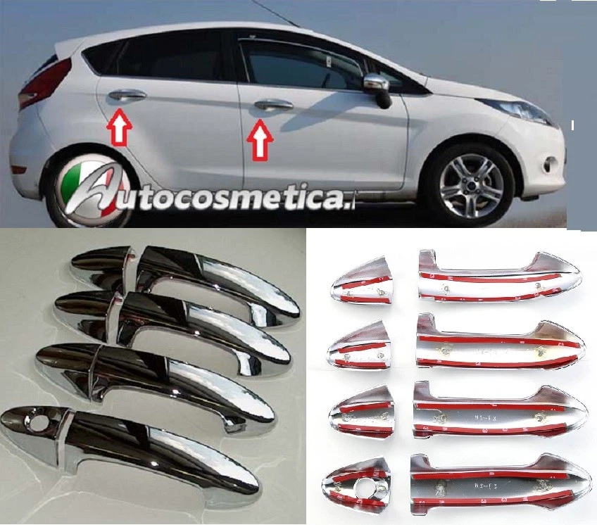 Set cover adesive maniglie in abs cromo cromate per Ford Fiesta dal 2008 in poi - Immagine 1 di 1